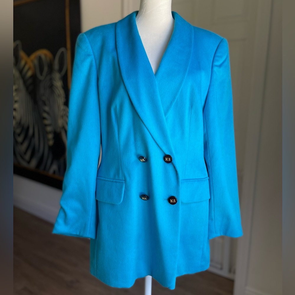 Teal Angora Wool Vintage ESCADA Double-breasted Blazer RARE